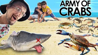 POOR Shark amp the CRAB Invasion FV Family gets Green Goblin  the Beach [upl. by Danete539]