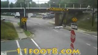 Boxtruck crashes into bridge and looses top [upl. by Pacifica]