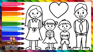 Zeichnen und Ausmalen einer Familie 👩👨👧👦🌈 Zeichnungen für Kinder [upl. by Ahsemal406]