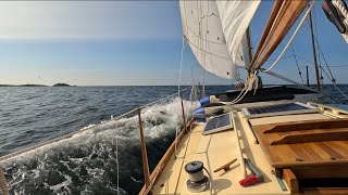 Into the Fog Becalmed amp Broad Reach Sailing Engineless Wooden Boat Sailing Eleutheros EP42 [upl. by Iadrahc641]