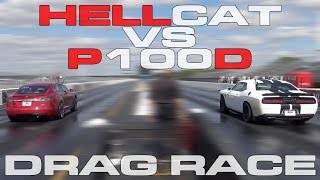 707HP Challenger Hellcat vs Tesla Model S P100D Heads up 14 Mile Drag Race [upl. by Odla494]