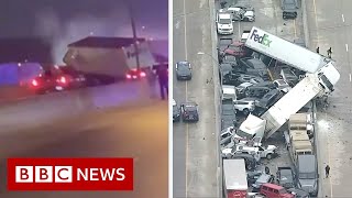 Driver captures deadly 100vehicle Texas pileup  BBC News [upl. by Ethbin]