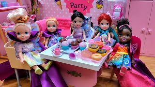 Fairy Tea Party  Elsa and Anna toddlers  donuts  superheroines  Barbie [upl. by Lleroj]