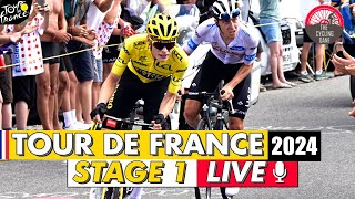 Tour de France 2024 Stage 1 LIVE COMMENTARY  Tadej Pogacar vs Jonas Vingegaard Showdown [upl. by Nottarts969]