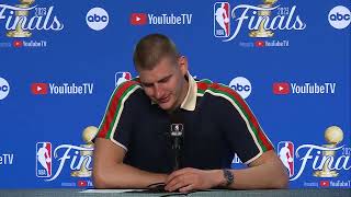 Nikola Jokic was so happy answering a question in his native Serbian after Game 3 [upl. by Ellened]