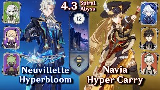 C0 Navia Hyper amp C0 Neuvillette Hyperbloom  Spiral Abyss 43  Floor 12 9 Star  Genshin Impact [upl. by Deck]