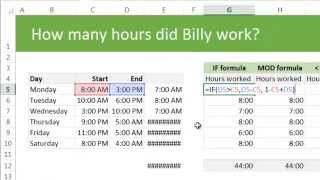 Calculating total working hours using Excel  example amp discussion [upl. by Xer]