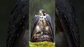 Falcon Bird Mother Shields Her Chicks from the Pouring Rain mother birds falcon rain [upl. by Cornwall]