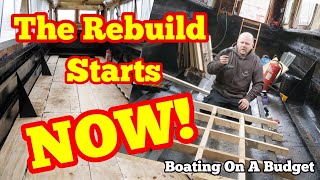 DIY narrowboat project rebuild STARTS here The floor goes down and window goes in [upl. by Westhead]