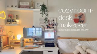 cozy room and desk makeover 🪴 lshaped desk setup gaming station decor haul [upl. by Fonzie]