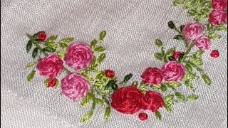 독학자수넝쿨장미 자수덮개 rambler rose table clothrambler rose stitch자수기초기법 [upl. by Otsuaf]