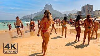 🇧🇷 4K ⁶⁰ SUMMER is Coming to LEBLON BEACH 🌡️🌞  Beach walk Rio de Janeiro [upl. by Haskel]