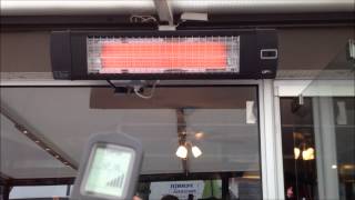 CHAUFFAGE INFRAROUGE ECONOMIQUE AVEC TELECOMMANDE POUR TERRASSES DE CAFES HARRAS VERANDAS [upl. by Shaper]