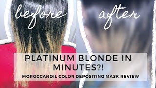 Platinum Blonde In Minutes Moroccanoil Color Depositing Mask Review [upl. by Dnalra]