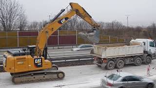 CAT 330F loading MERCEDES and Scania [upl. by Leddy]