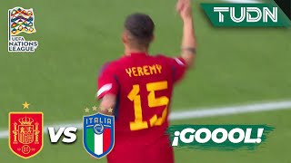 ¡APROVECHA EL ERROR Yeremy Pino convierte España 10 Italia  UEFA Nations League  TUDN [upl. by Adnilav886]