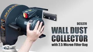 POWERTEC Wall Mounted Dust Collector with 25 Micron Filter Bag  537 CFM DC5370 [upl. by Reuben961]