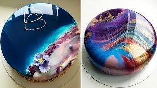 MOST SATISFYING MIRROR GLAZE CAKE DECORATING COMPILATION [upl. by Annaigroeg683]