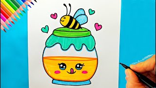 Sevimli Bal Kavanozu ve Arı Çizimi 🐝 Arı Nasıl Çizilir  Arı Çizimleri  How To Draw a Cute Bee [upl. by Mayman]