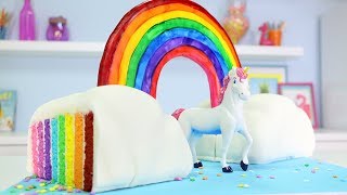 TRIPLE RAINBOW UNICORN CAKE  How to make a 3D Surprise Inside Cloud Cake [upl. by Sarnoff]