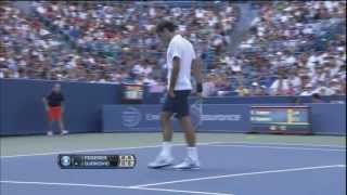 Djokovic roars tries to hit Federer at the net [upl. by Benedikta]