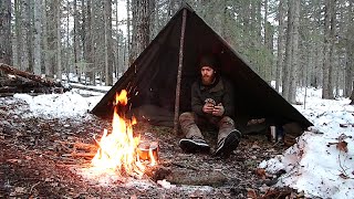 Winter Backcountry Bushcraft  Bedroll Pack amp Half Canvas Tent [upl. by Mannie382]