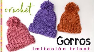 Gorros imitación quotpunto elásticoquot en 2 agujas pero tejido a CROCHET  Tejiendo Perú [upl. by Kinsler]