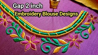 normal machine embroidery blouse designs  sewing embroidery [upl. by Aihcrop]