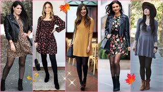 VESTIDOS CON MEDIAS  LOOKS Y OUTFITS OTOÑO INVIERNO MUJER 20232024 [upl. by Atteram]