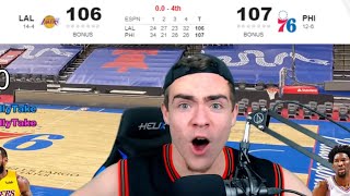 Sixers Fan LIVE REACTION To Tobias Harris GAMEWINNING SHOT Over The Los Angeles Lakers [upl. by Anatollo]