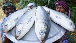 GIANT FISH FRY  Villagers cooking big fish fry in village cooking style  Village Food Cooking [upl. by Church159]