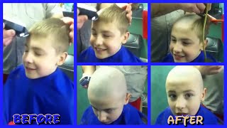 9 Years Old Bailey Gets Headshave For Charity At Barbershop [upl. by Einhoj]