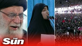 Qasem Soleimani funeral  Huge crowds as daughter threatens US [upl. by Meares196]