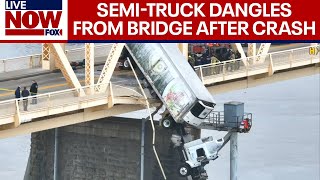 Louisville Bridge Driver rescued after semitruck dangles from bridge  LiveNOW from FOX [upl. by Tennek875]