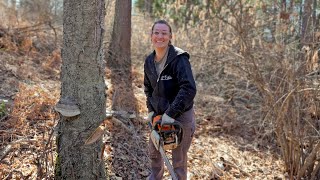 5 Years Living Off The Grid  Falling Her First Tree  It Was Hilarious [upl. by Essilec298]