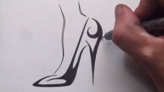 How to Draw a High Heel Shoe  Tribal Tattoo Design [upl. by Caneghem]