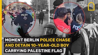 MOMENT BERLIN POLICE CHASE AND DETAIN 10YEAROLD BOY CARRYING PALESTINE FLAG [upl. by Niessuh882]