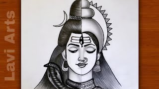 How to draw shiva parvati half face  Shiva Parvati drawing  Ardhnareshear drawing Mahadev drawing [upl. by Barbabas]