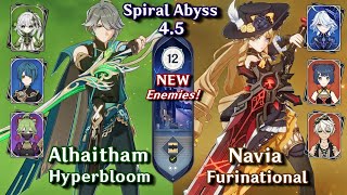 NEW SPIRAL ABYSS 45 C0 Alhaitham Hyperbloom amp C0 Navia Hyper  Floor 12  9 Stars  Genshin Impact [upl. by Curhan]