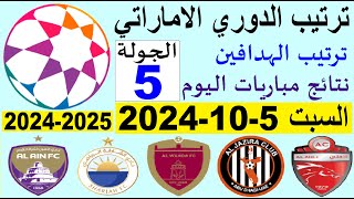 ترتيب الدوري الاماراتي وترتيب الهدافين الجولة 5 اليوم السبت 5102024  فوز الجزيرة 61 [upl. by Menides764]