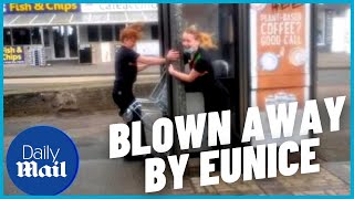 Eunice Storms high winds blow away locals in Cornwall [upl. by Delfeena]