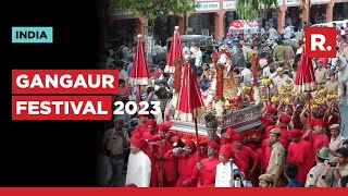 Rajasthan Gangaur Festival Celebrated With Fanfare At Tripolia Gate In Jaipur [upl. by Celestyna]