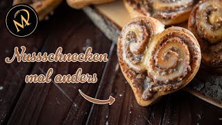 Nuss Herzen selber backen  Nussschnecken aus süssem Hefeteig mal anders [upl. by Kerekes]