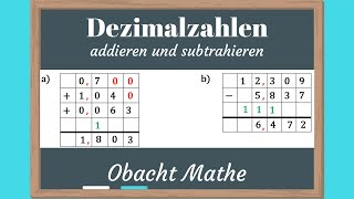 Dezimalzahlen addieren und subtrahieren  genial einfach amp schnell erklärt  ObachtMathe [upl. by Demitria]