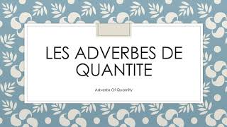 Les Adverbes De Quantite  The Adverbs of Quantity in French Shravani Anna Ghuge  French Made Easy [upl. by Lattie324]