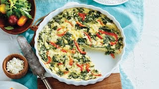 Spinach amp Roasted Red Pepper Crustless Quiche  2017 Milk Calendar [upl. by Giordano303]