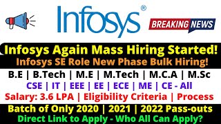 Infosys 2022 Again Mass Hiring Started for 2020  2021  2022 BATCH  Infosys SE Bulk Hiring Apply🔥🔥 [upl. by Sherourd313]