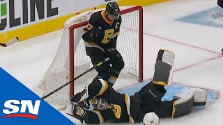 Patrice Bergeron Plays Goalie amp Robs Morgan Rielly With Clutch Save [upl. by Miett]