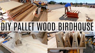 Pallet Wood Birdhouse  Feeder  DIY [upl. by Nohsyt978]