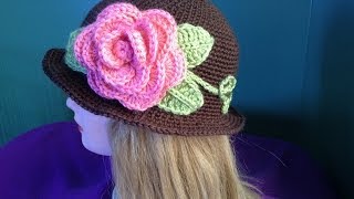 How to Crochet a Brimmed Flower Hat Part 2 [upl. by Darken752]